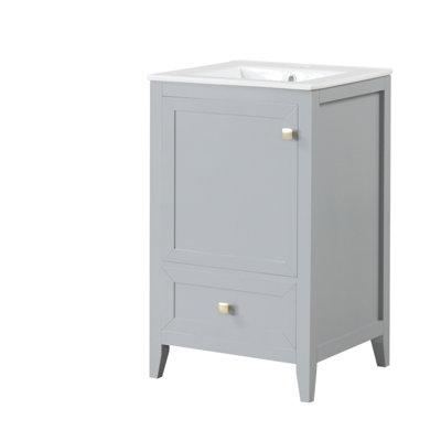 Meuble-lavabo de 20 po avec lavabo, armoire de salle de bain avec porte à fermeture douce, support de rangement et tiroir