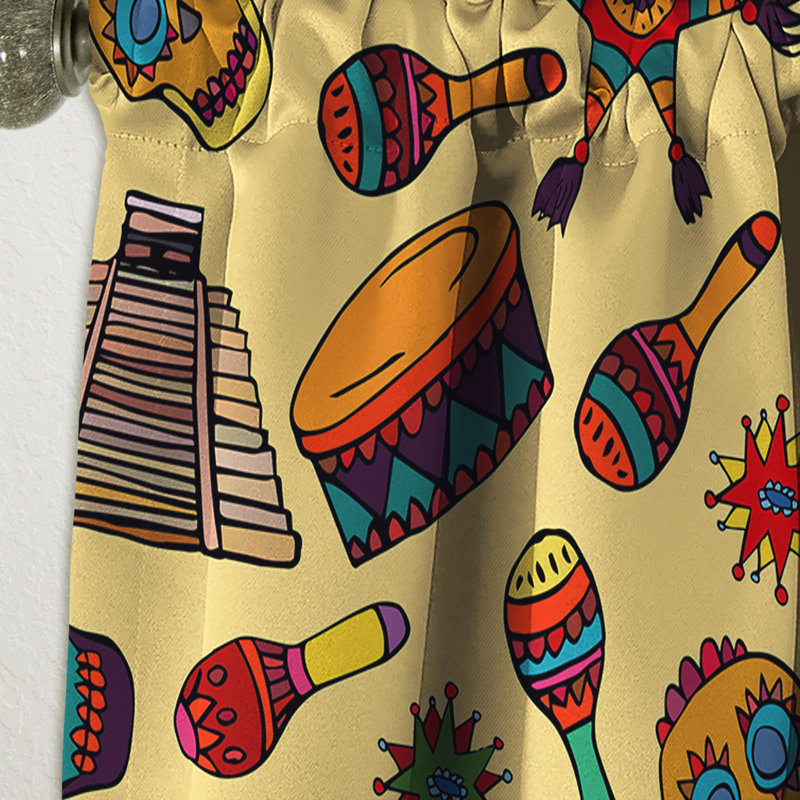 Motif avec symboles mexicains - Rideau simple occultant abstrait tropical, L 52 po x L 90 po