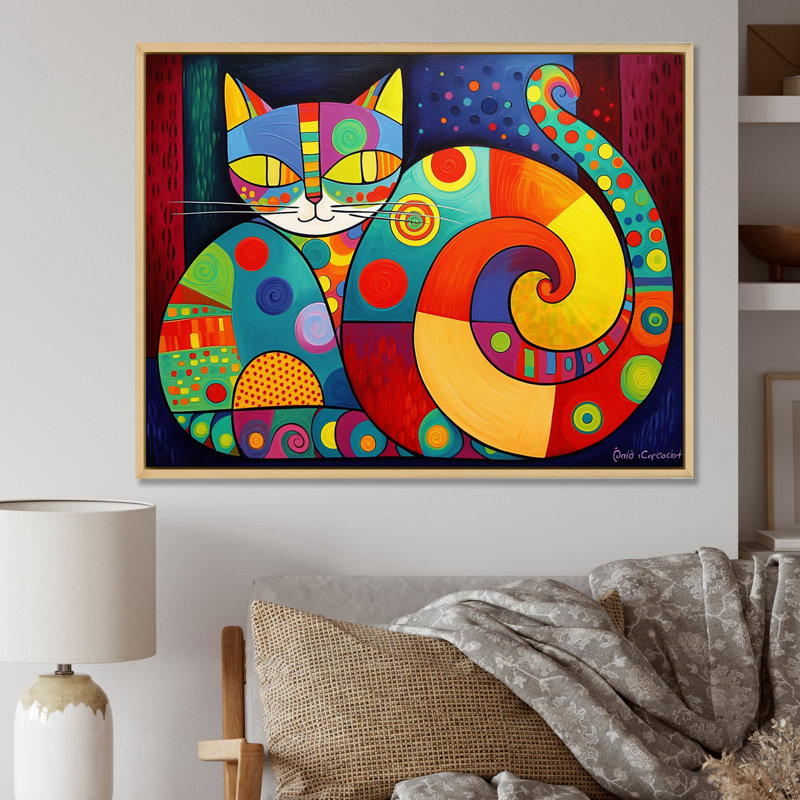 «Colorful Portrait of Cute Cat I», reproduction sur toile, H 24 po x l 32 po x P 1 po, Cadre naturel flottant