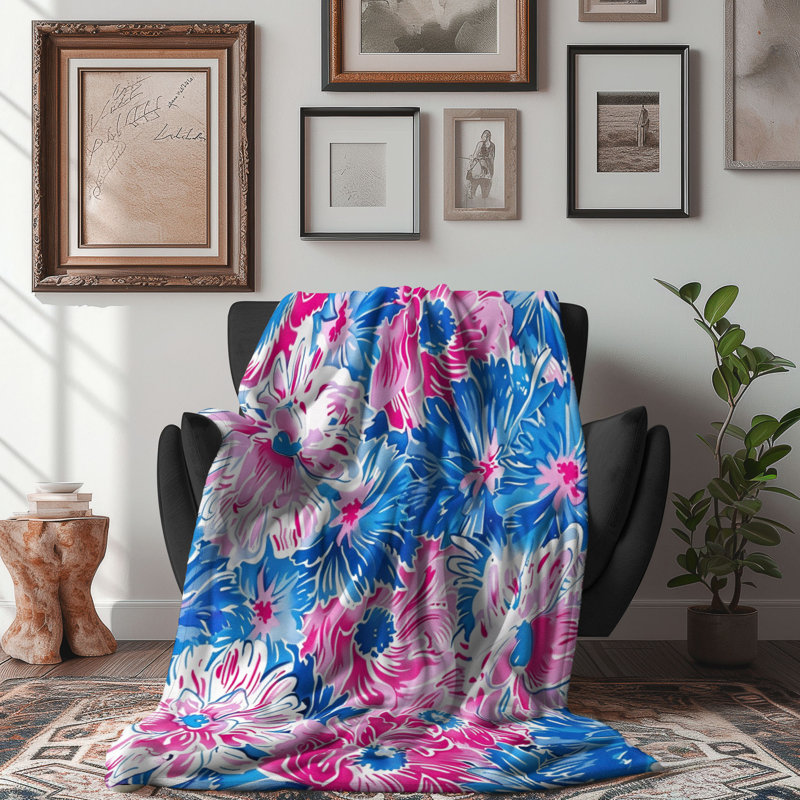 Motif de balise maritime - 1 pièce Sherpa Premium, L 50 po x L 60 po, Fleurs aquarelles chics