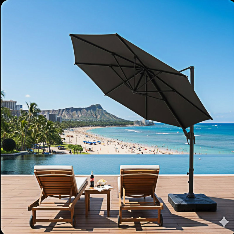 Grand parasol carré en porte-à-faux pour patio, Gris, L 119,02 po x P 119,02 po