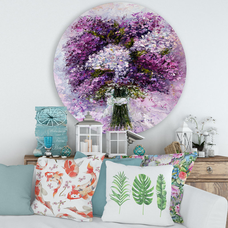 Bouquet de jacinthe mauve - Cercle traditionnel en métal, art mural, H 29 po x l 29 po x P 1 po