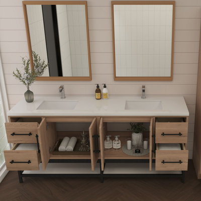 Victoria 72'' Wall-Mounted Vanity with Double Reinforced Acrylic Sink & Rack