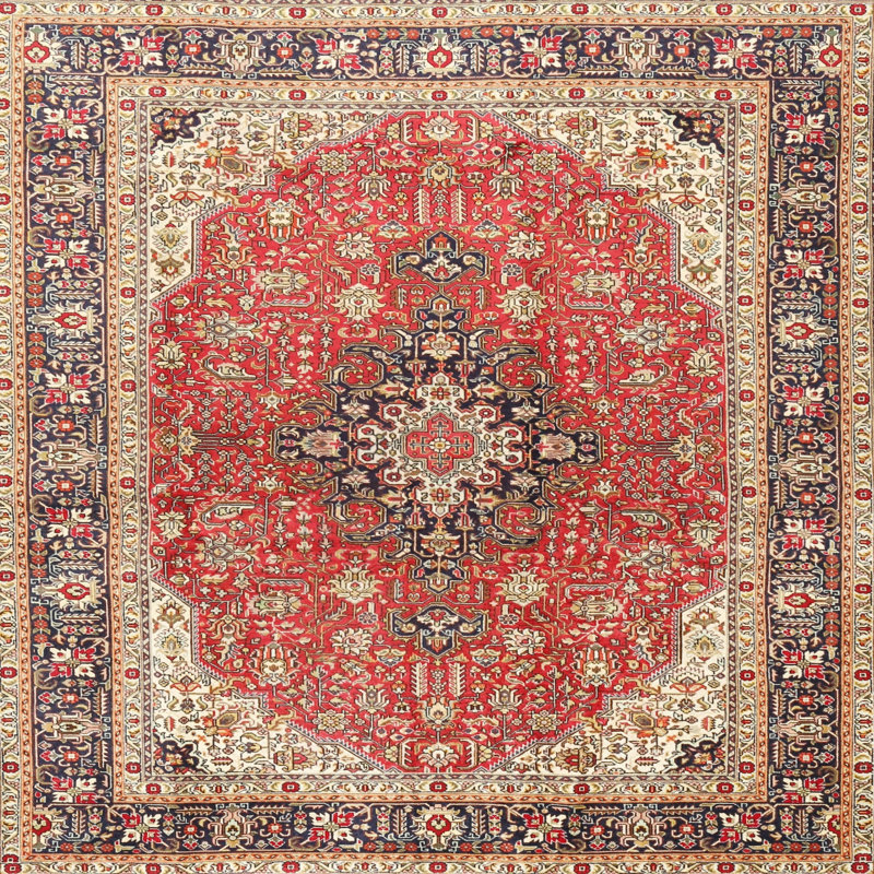 Tapis oriental crème / rouge, Carré 7 pi
