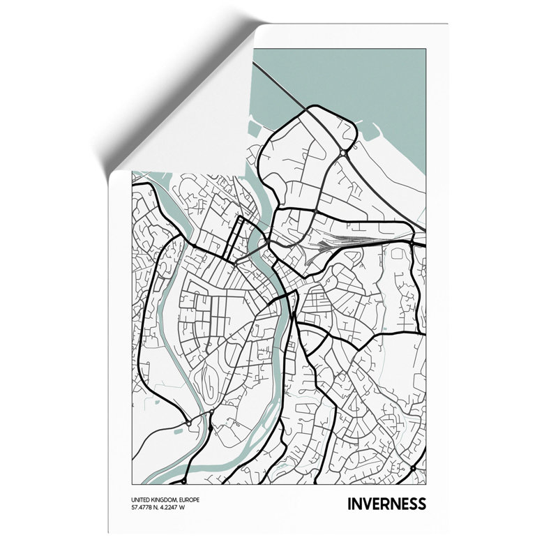 Map Inverness UK - Unframed Graphic Art, 84cm H x 59cm W x 0.1cm D