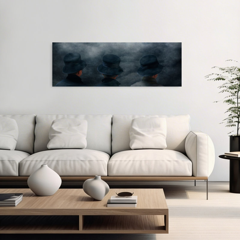 Mystérieux hommes dans le brouillard, art mural rétro classique dramatique, H 16 po x l 48 po