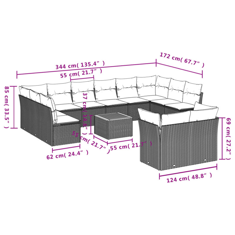 Grand canapé modulaire en rotin PE Vidaxl