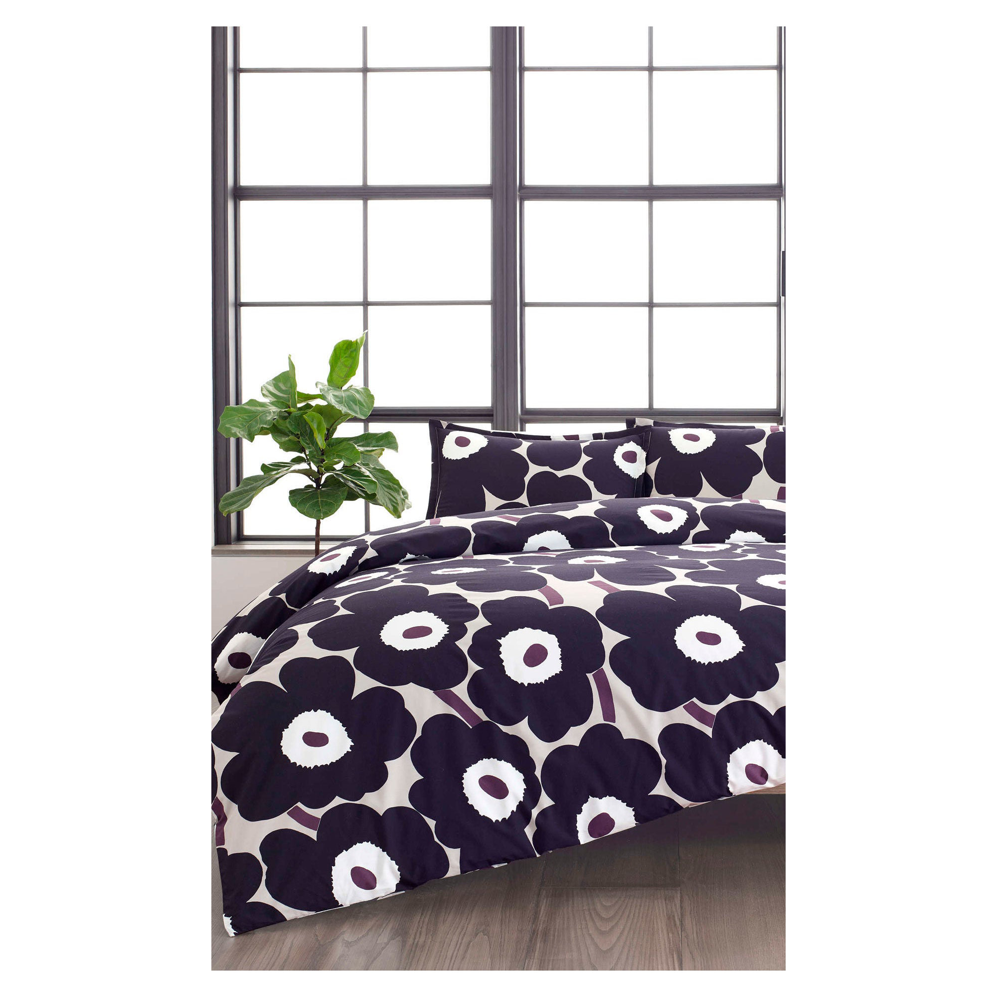 Marimekko Unikko Cotton Red Duvet Cover Set, Queen Duvet Cover + 2 Shams, Purple