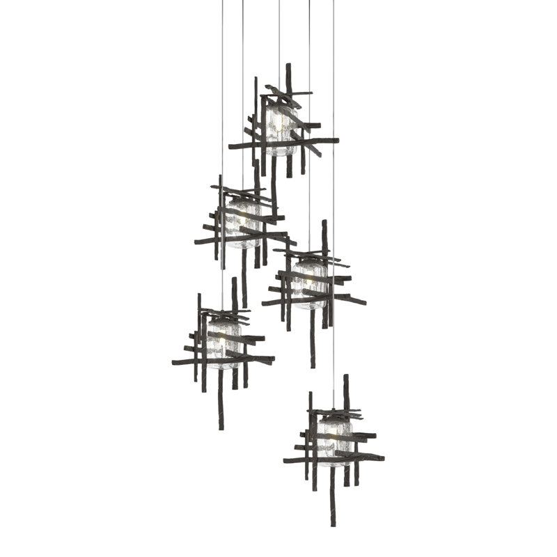 Tura 5 - Light Cluster Pendant, 50" - 130", Seeded Clear, Oil Rubbed Bronze