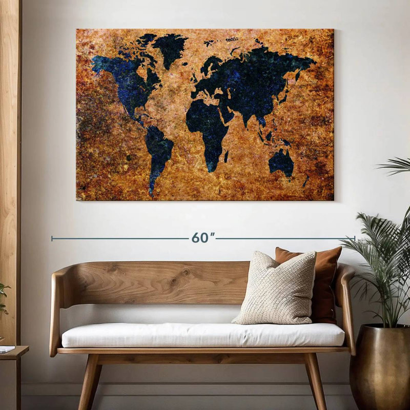 Carte du monde grunge Aliaz, H 34 po x l 51 po