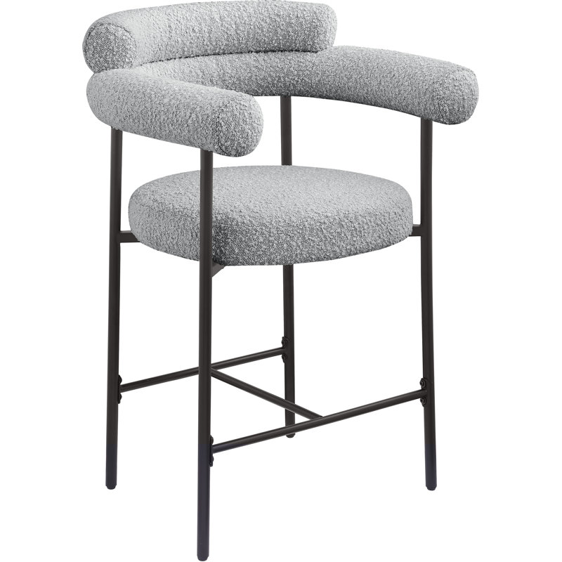 Tabouret de comptoir 26 po Blake, Boucle Fabric, Grey, Matte Black