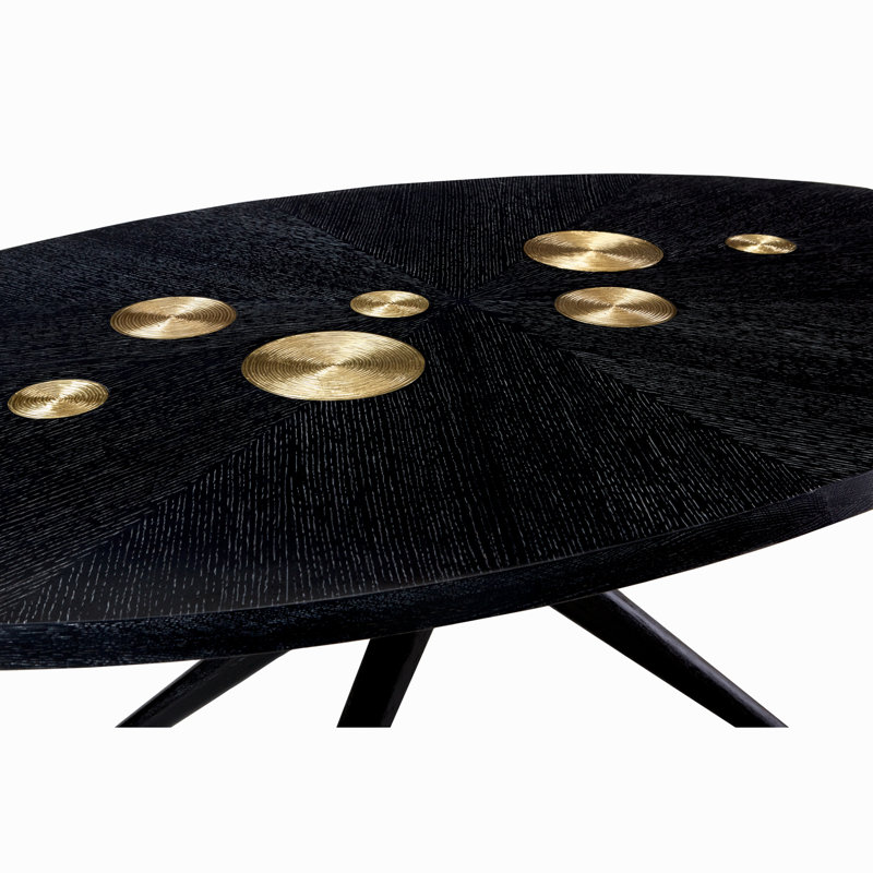 Ebonized Oak Round Dining Table with Brass Accents