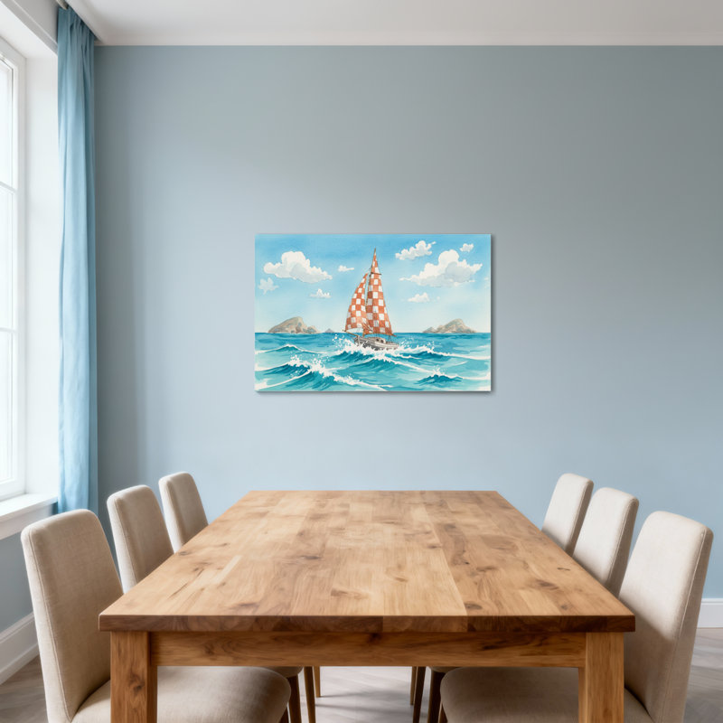 Paysage et nature voilier sur les vagues de l'océan avec voile à damier, H 20 po x l 30 po