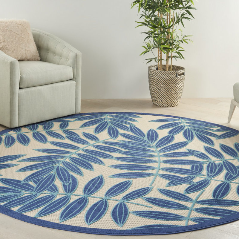 Tapis bleu marine intérieur / extérieur Eaglin, Rond 4 pi