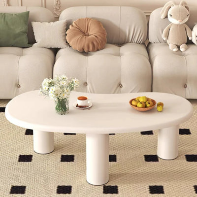 Table basse Honrine de 47 pouces de style nordique blanc chaud italien, table d'appoint de salon (trois pieds en bois massif)