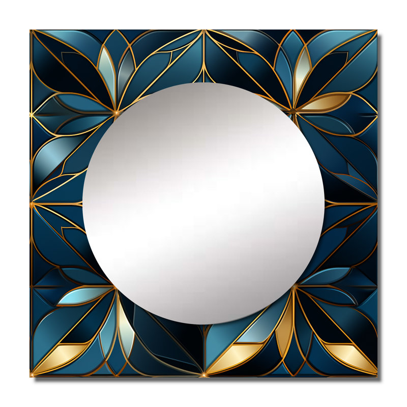 Bleu quantique mosaïque vision géométrique - miroir mural carré moderne pour la chambre à coucher, 29 po x 29 po
