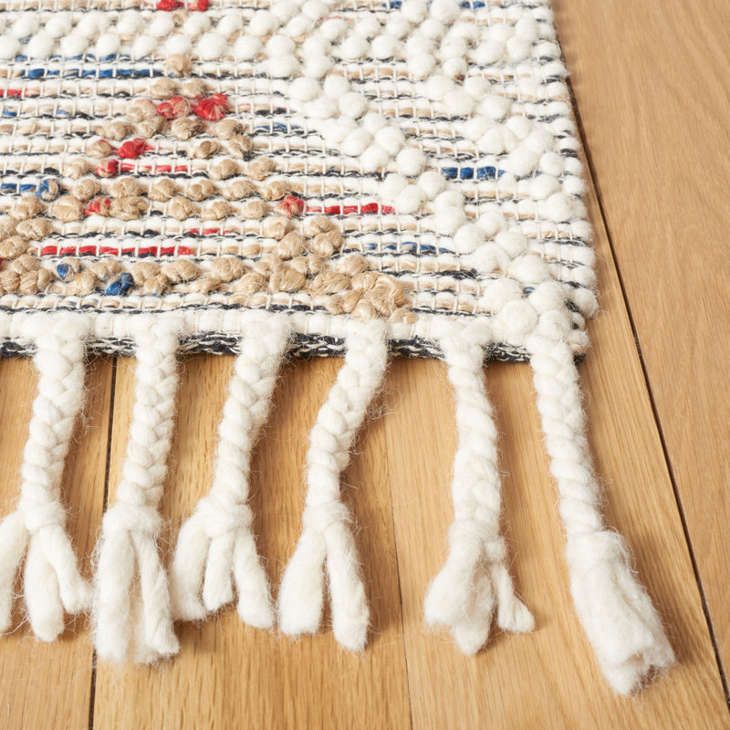 Tapis géométrique en laine / jute / coton tissé à la main Natura - rouge / ivoire, Carré 6 pi