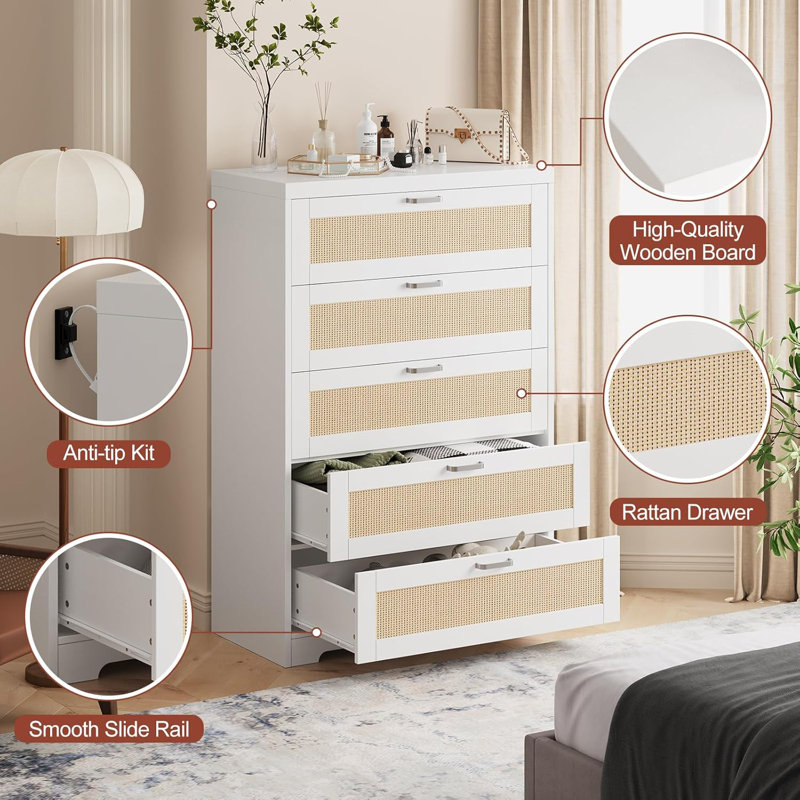 Commode 5 tiroirs 5 tiroirs , Blanc