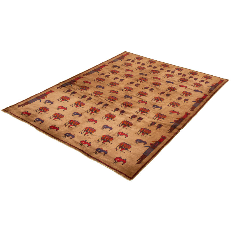 Tapis unique en laine noué à la main afghane de la guerre du Nouvel Âge brun clair / rouge 7 pi 2 po x 9 pi 5 po Cashae