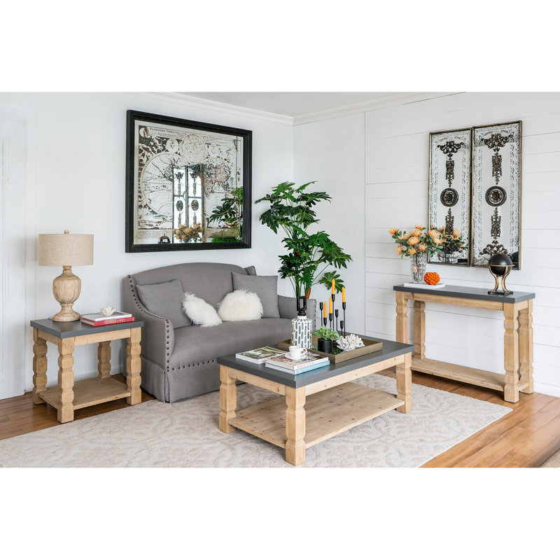 Table basse 47,8 x 28 x 18,8 po - Élévation gracieuse en béton et en bois 47,8 x 28 x 18,8