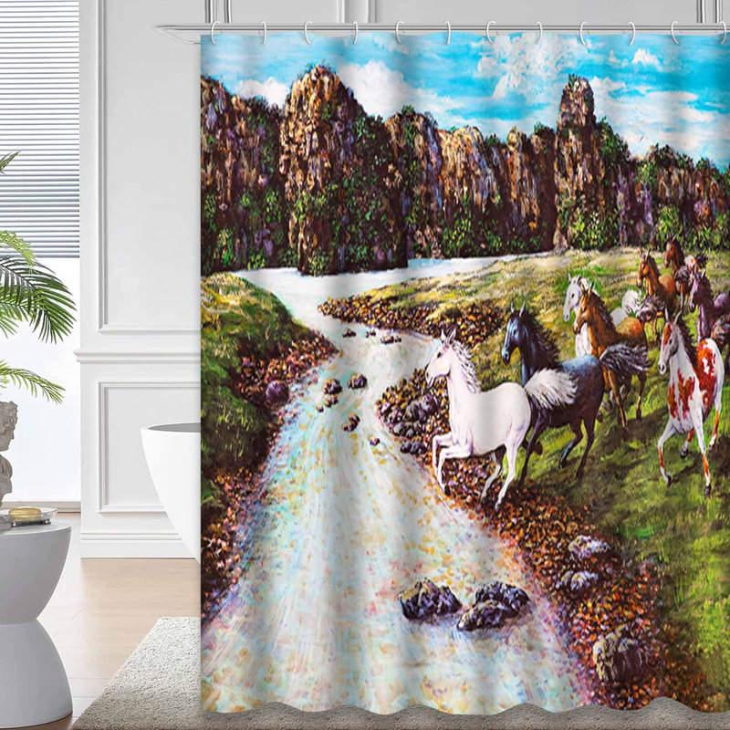 Rideau de douche à peinture à l'huile avec 12 crochets, L 72 po x l 84 po