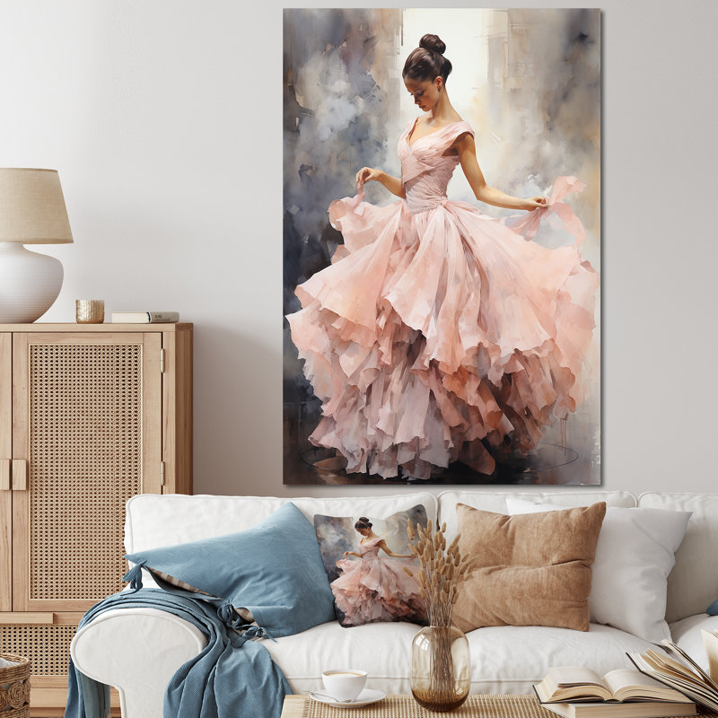 «Rose and White Woman Ballet Solitude III - Abstract Spirals», art mural, Toile tendue, H 40 po x l 30 po