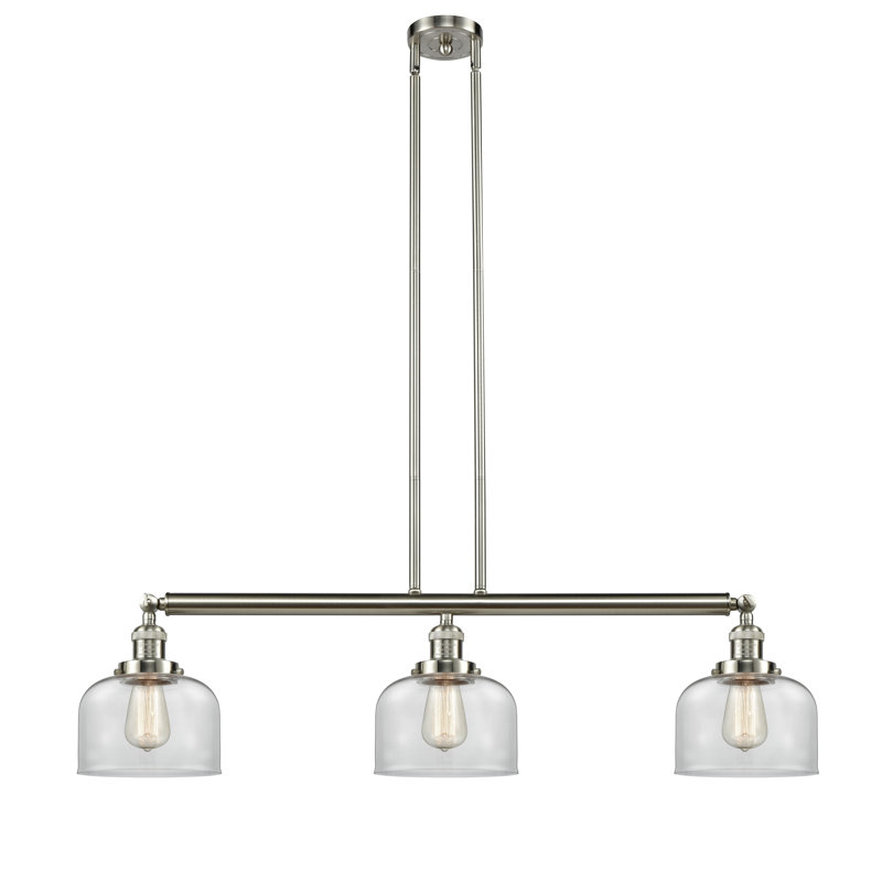 Bell - 3 Light 41" Stem Hung Island Light, Brushed Satin Nickel, Clear, LED