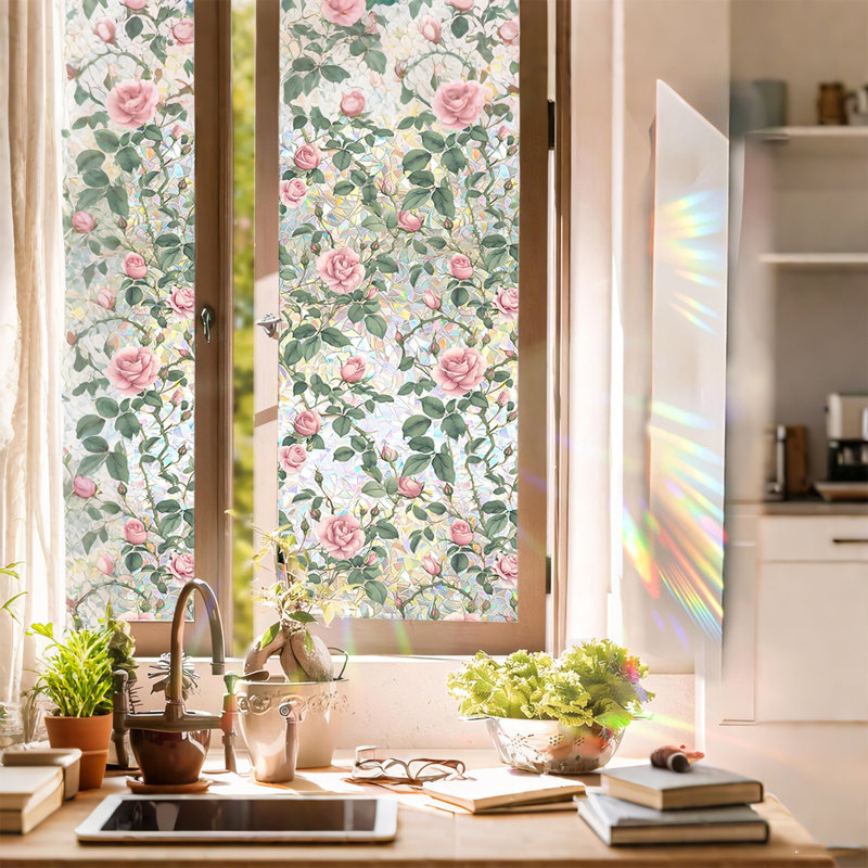 Autocollants en vitrail d'intimité pour fenêtre de fleurs, film bloquant le soleil teinté arc-en-ciel (l 15,7 po x L 39 po)