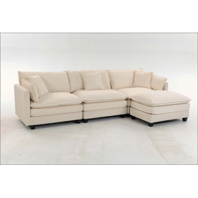 Modern 3Seats With Ottoman Sectional Sofa With Waist Pillows,3-Seat Upholstered Symmetrical Sofa Furniture,Sleeper Sofa Couch With Chaise Lounge For Living Room,Apartment