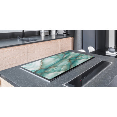 Stove Top Cover - Teal Marble Glass Style, Gas & Electric Cooktop Cover | Noodle Board