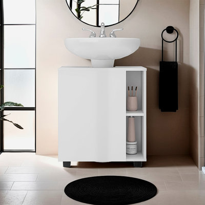 Armoire de rangement H 24,4 po, 1 porte, 4 tablettes, 2 pieds, blanc - Salle de bain