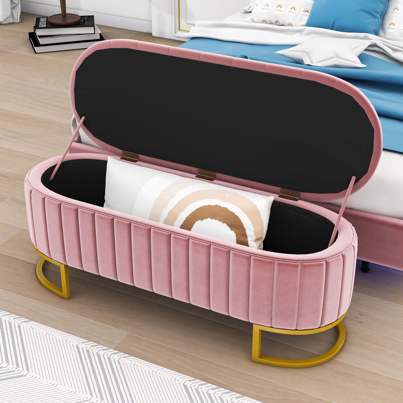 Lashekia Upholstered Storage Ottoman with Button-Tufted, Bench with Metal Legs, Pink
