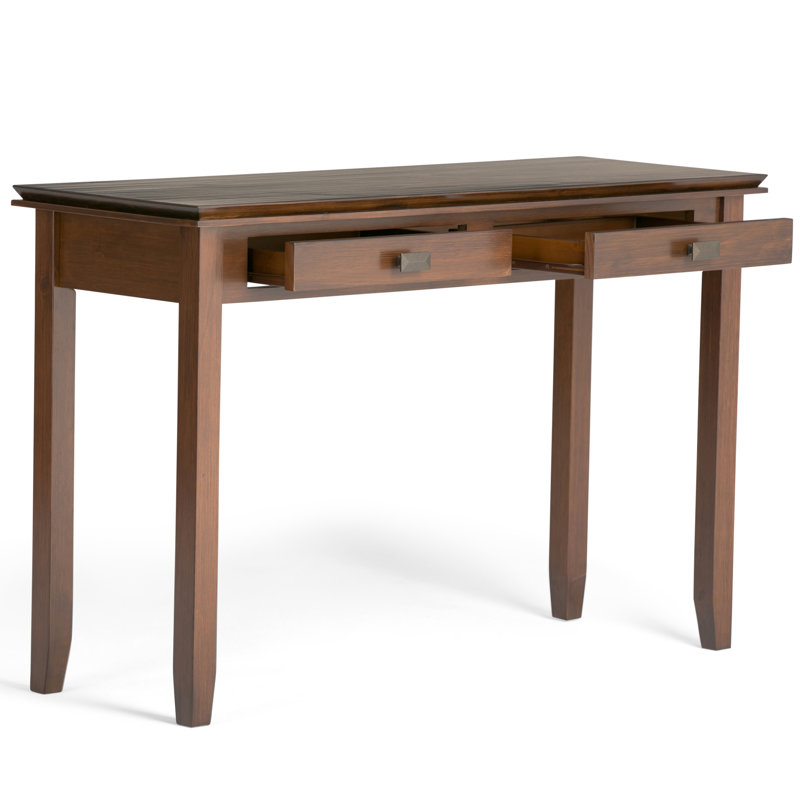 Table de canapé transitionnelle en bois massif l 46 po Artisan avec 2 tiroirs et plateau à bord incliné, Brun
