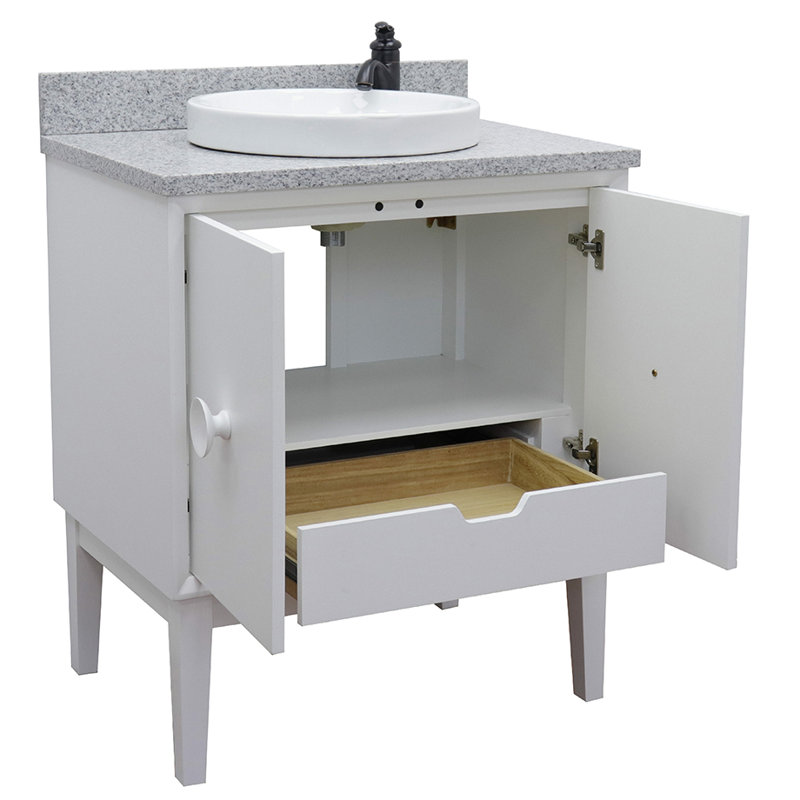 Crumley 31'' Free-standing Single Bathroom Vanity with Stone Vanity Top, White/Gray Granite