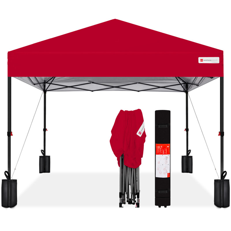 Best Choice Products Easy Setup Pop Up Canopy W/ 1-Button Setup, Wheeled Case, 4 Weight Bags, 8ft x 8ft, Red
