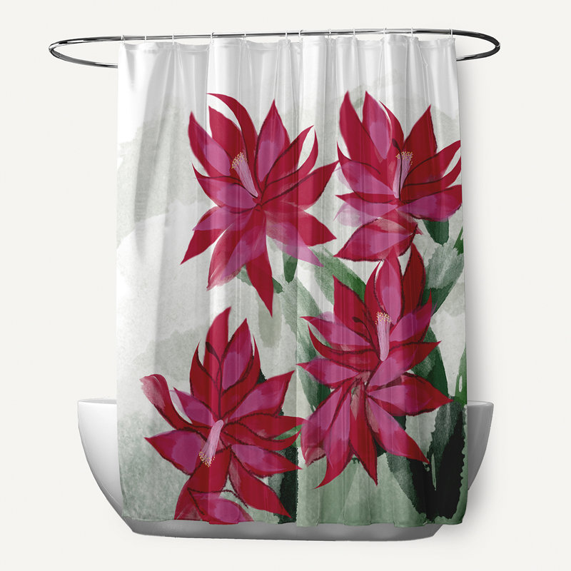 Rideau de douche simple à imprimé floral cactus de Noël, Rose