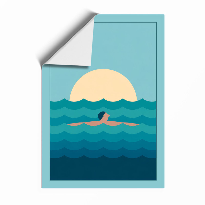 Swimmer In Blue Tides Coastal - Print, Unframed, A4 - 29.7 x 21.0 cm