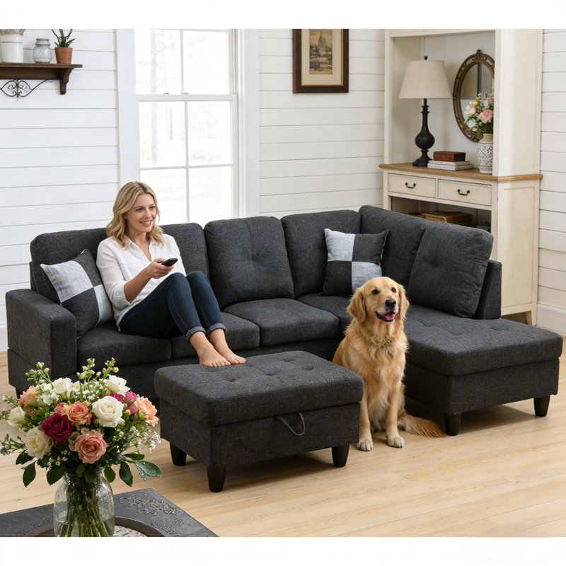 103.5'' Upholstered Sleeper Sofa, Black 100% Linen