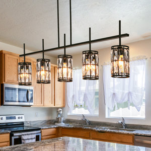 Baconton 5 - Light Kitchen Island Linear Pendant with Crystal Accents