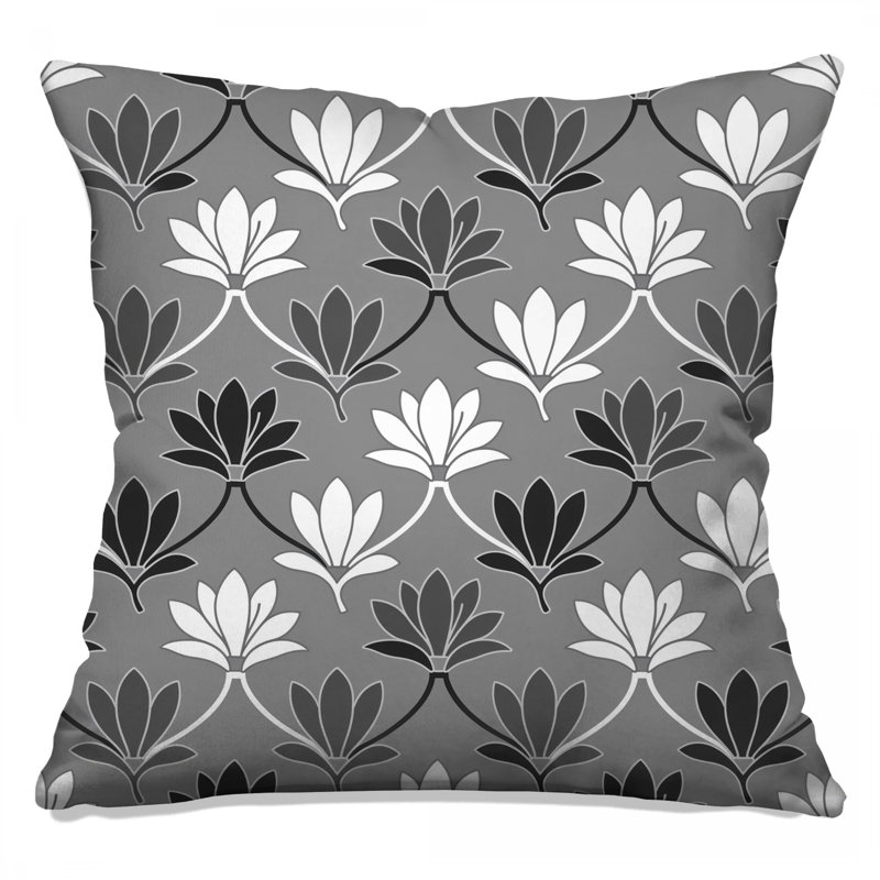 Coussins décoratifs gris à motif floral, 16 x 16 inches