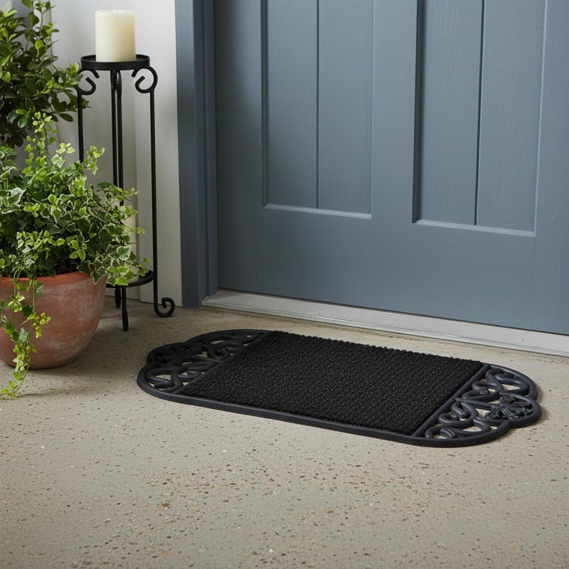 Tapis de porte ovale d'extérieur en caoutchouc noir 18 po x 29 po