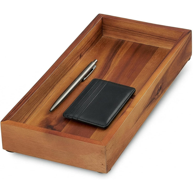 12.2"×6" Handcrafted Acacia Wood Valet Tray – Raised-Edge Entryway & Nightstand Catchall Organizer