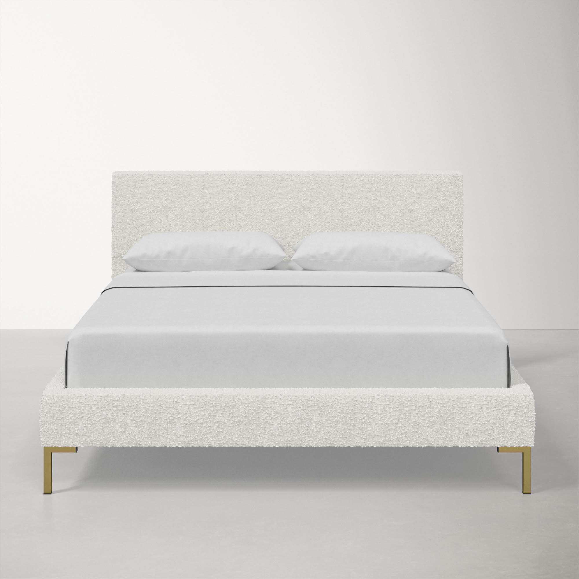 Rand Upholstered Bed, Twin, Brass, Classic Snow Boucle