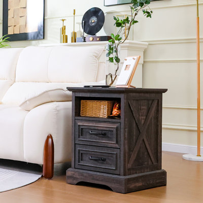 Table d'appoint de ferme rustique espresso 18 po avec station de charge