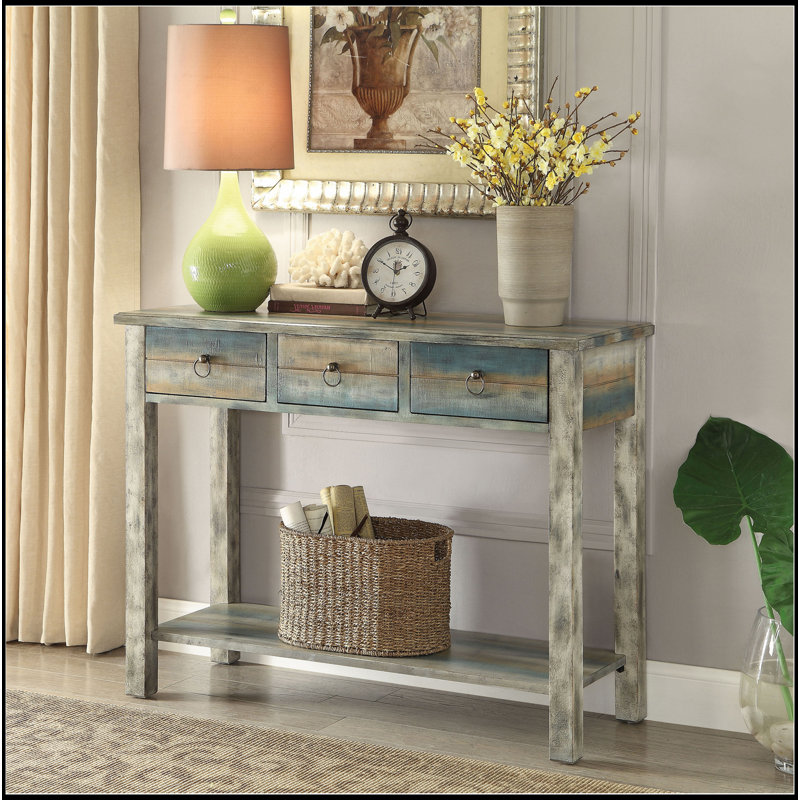 Antique Grey And Teal 3-Drawer Console Table