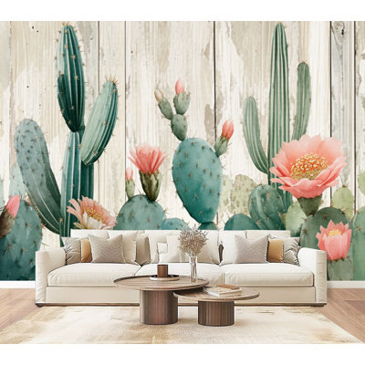 Peel and Stick Wallpaper Cactus Saguaro Botany Rustic Farmhouse Tall Columnar Cactus Wall Murals 69"H x 96"W Removable PVC Wall Paper Self-Adhesive Wall Decor for Bedroom Living Room Home Office