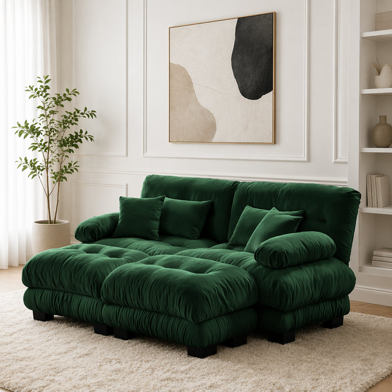 Canapé Cloud, canapé en chenille, Vert + 2 sièges + 2 chaises