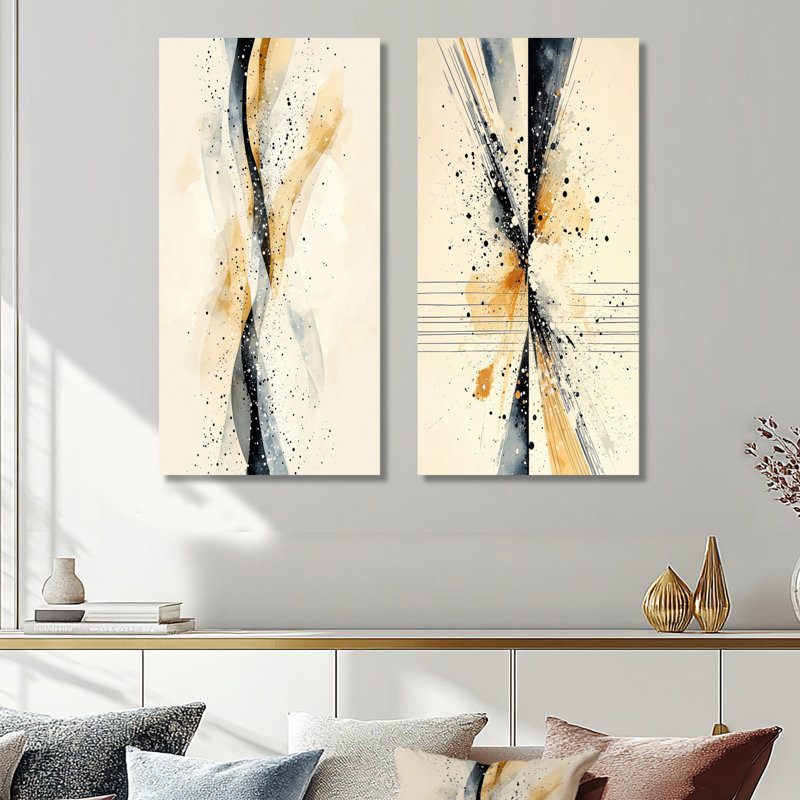 Ensemble de 2 reproductions d'art mural en métal blanc beige et gris, 32" H x 32" W
