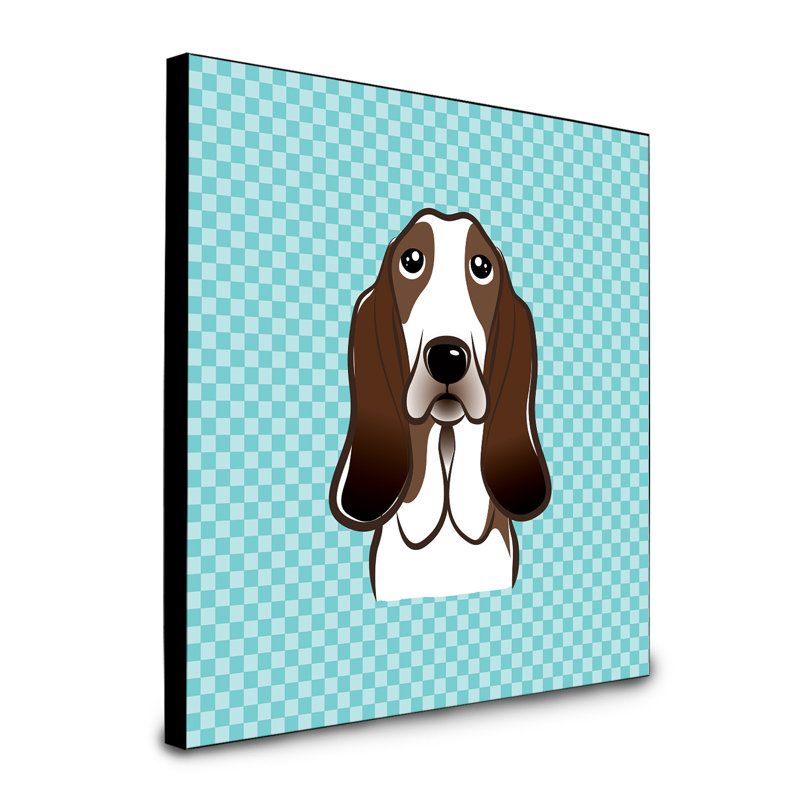 Panneau mural d’art Dungorbery, bleu, Basset hound brun foncé