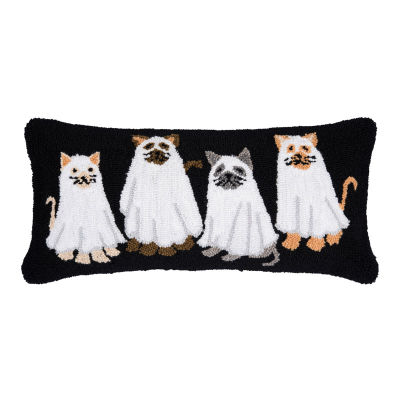 Ghost Cats Halloween Hooked Throw Pillow